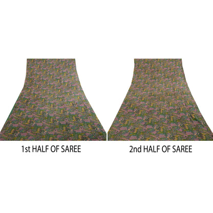Sanskriti Vintage Green Sarees Georgette Abstract Print Sari 6 yd Craft Fabric