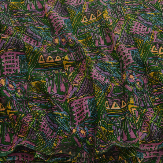 Sanskriti Vintage Green Sarees Georgette Abstract Print Sari 6 yd Craft Fabric