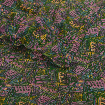 Sanskriti Vintage Green Sarees Georgette Abstract Print Sari 6 yd Craft Fabric