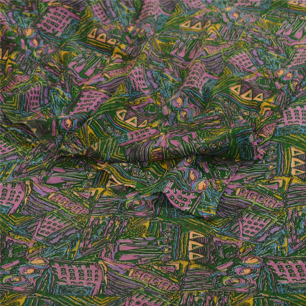 Sanskriti Vintage Green Sarees Georgette Abstract Print Sari 6 yd Craft Fabric