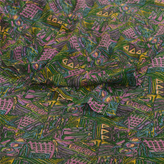 Sanskriti Vintage Green Sarees Georgette Abstract Print Sari 6 yd Craft Fabric