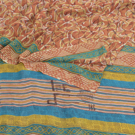 Sanskriti Vintage Sarees Orange Pure Georgette Silk Printed Sari Craft Fabric