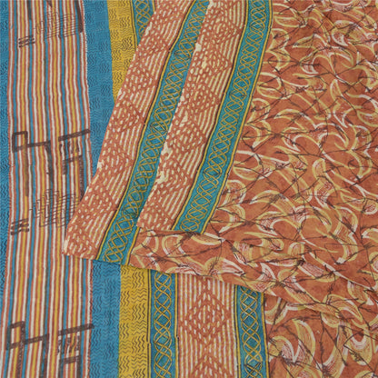 Sanskriti Vintage Sarees Orange Pure Georgette Silk Printed Sari Craft Fabric