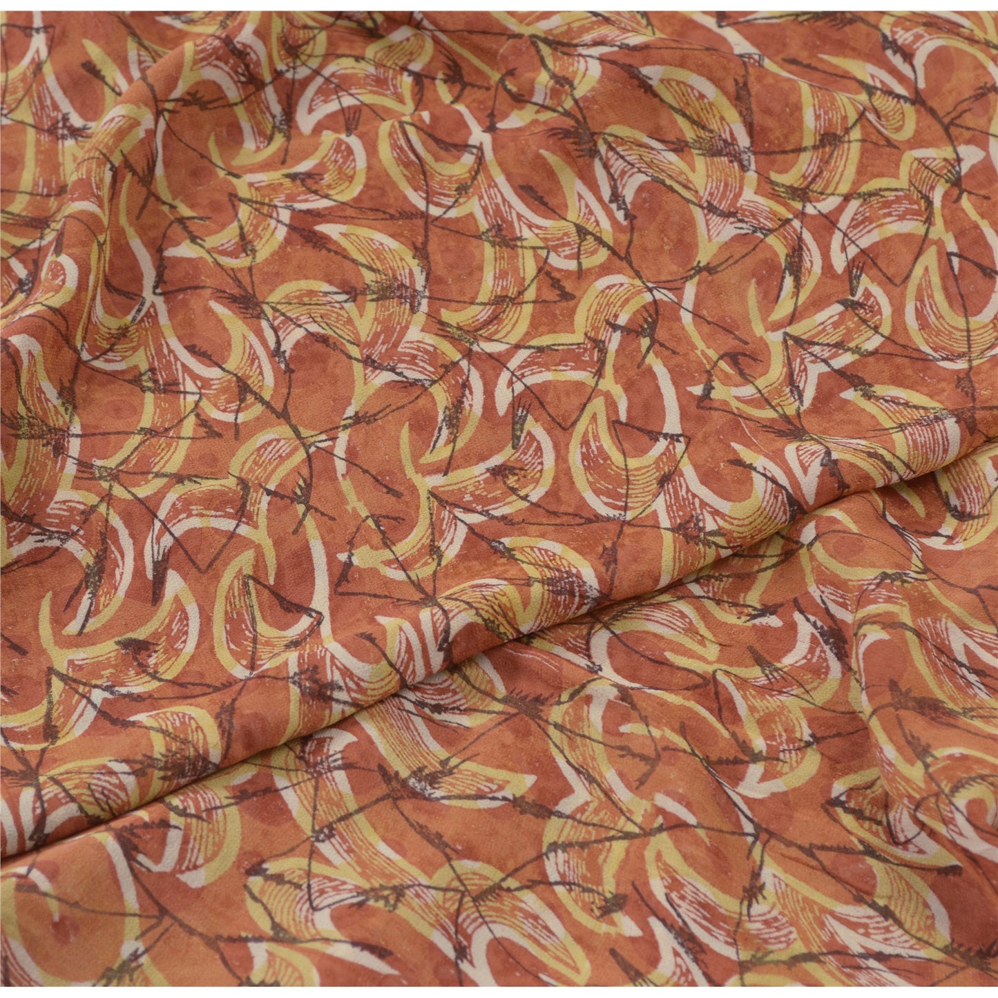 Sanskriti Vintage Sarees Orange Pure Georgette Silk Printed Sari Craft Fabric