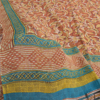 Sanskriti Vintage Sarees Orange Pure Georgette Silk Printed Sari Craft Fabric