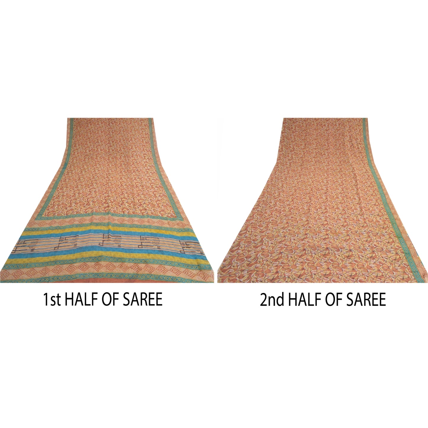 Sanskriti Vintage Sarees Orange Pure Georgette Silk Printed Sari Craft Fabric