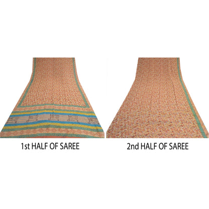 Sanskriti Vintage Sarees Orange Pure Georgette Silk Printed Sari Craft Fabric