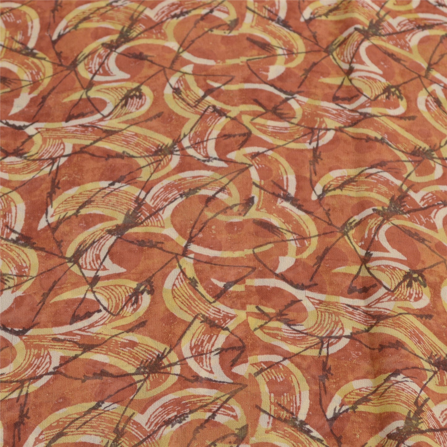 Sanskriti Vintage Sarees Orange Pure Georgette Silk Printed Sari Craft Fabric