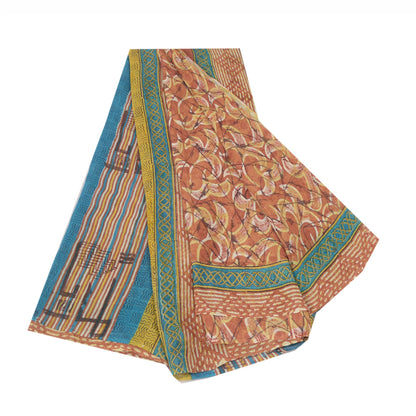 Sanskriti Vintage Sarees Orange Pure Georgette Silk Printed Sari Craft Fabric