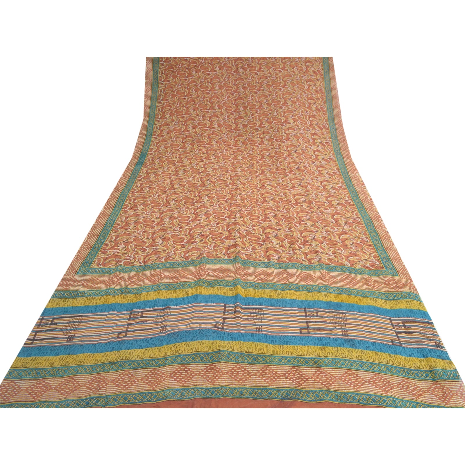 Sanskriti Vintage Sarees Orange Pure Georgette Silk Printed Sari Craft Fabric