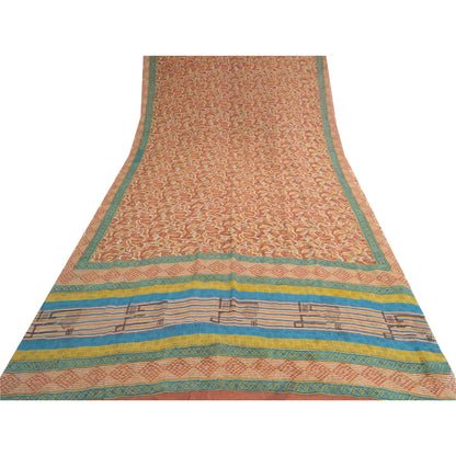 Sanskriti Vintage Sarees Orange Pure Georgette Silk Printed Sari Craft Fabric