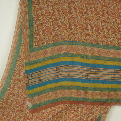 Sanskriti Vintage Sarees Orange Pure Georgette Silk Printed Sari Craft Fabric