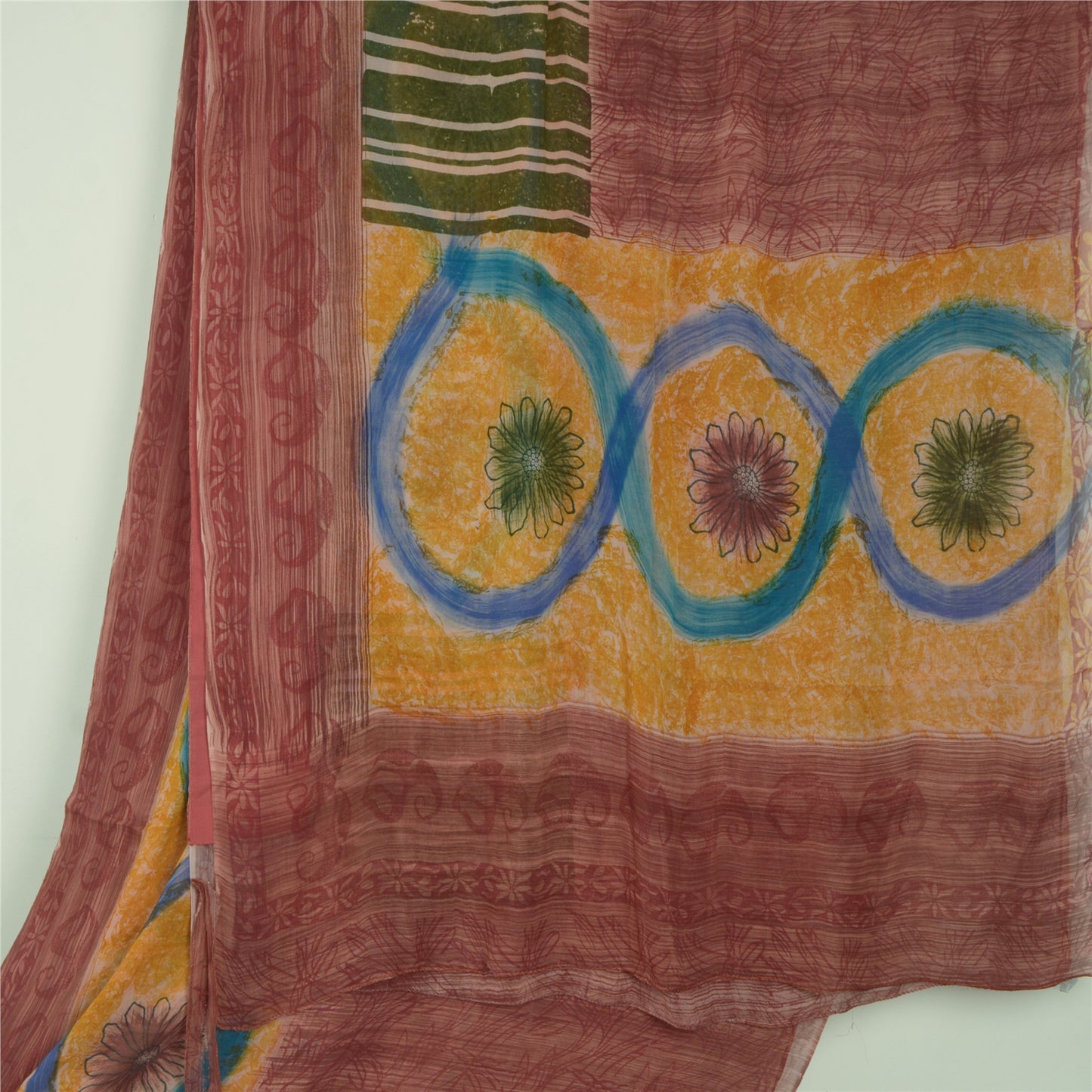 Sanskriti Vintage Dark Red Sarees Printed Pure Georgette Silk Sari Craft Fabric