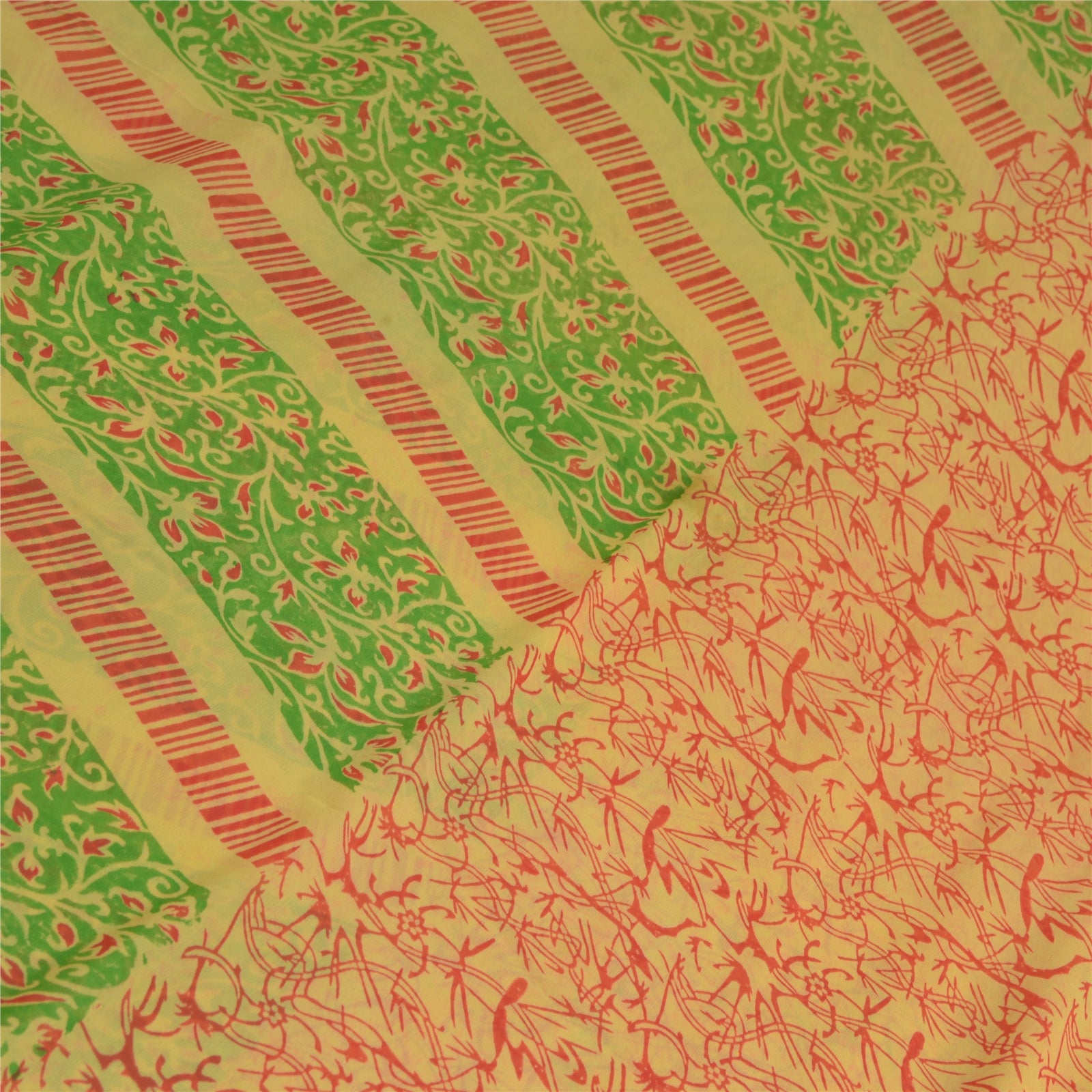 Sanskriti Vintage Grønne Sarier Ren Georgette Silke Trykt Sari Håndværk Bæredygtigt Stoff