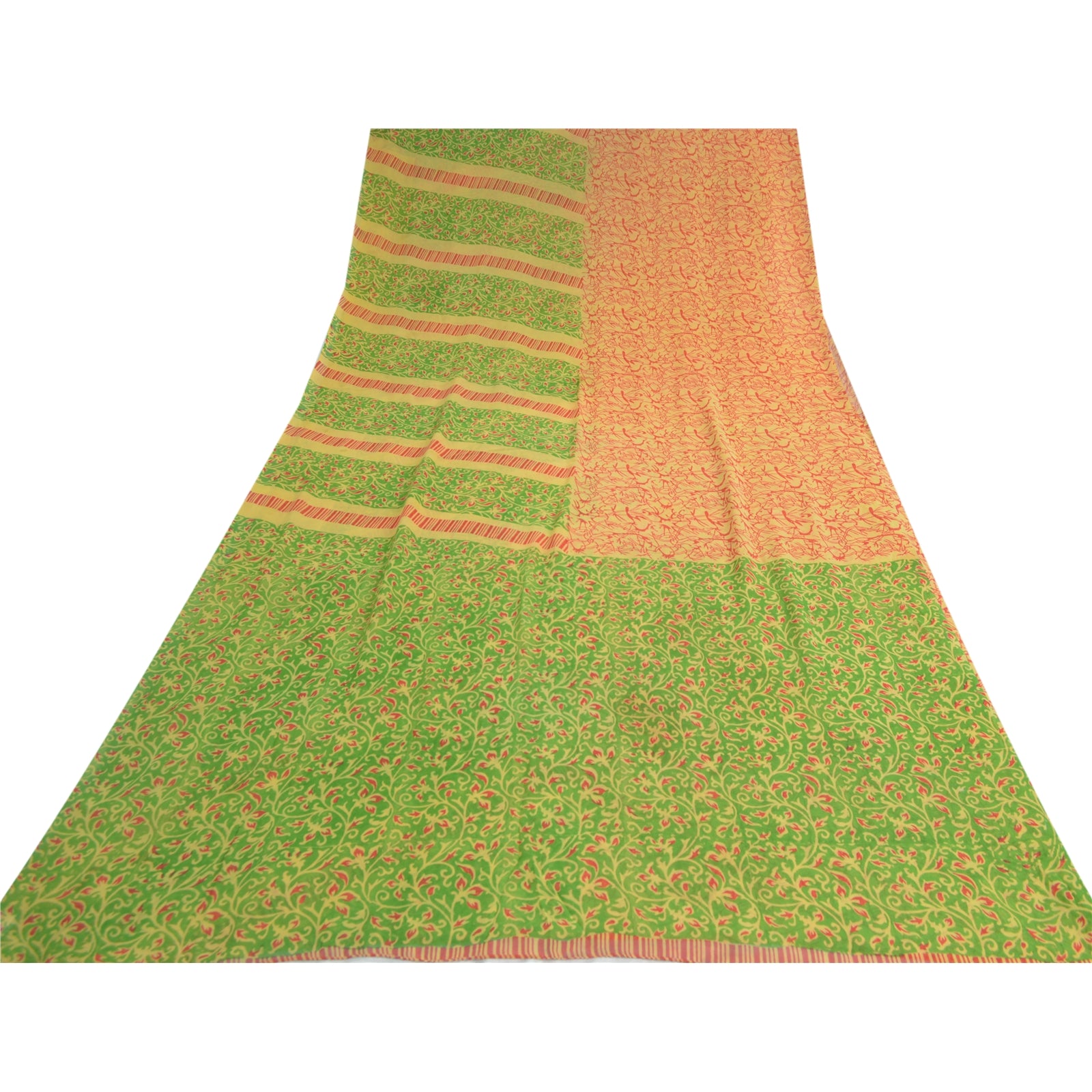 Sanskriti Vintage Grønne Sarier Ren Georgette Silke Trykt Sari Håndværk Bæredygtigt Stoff