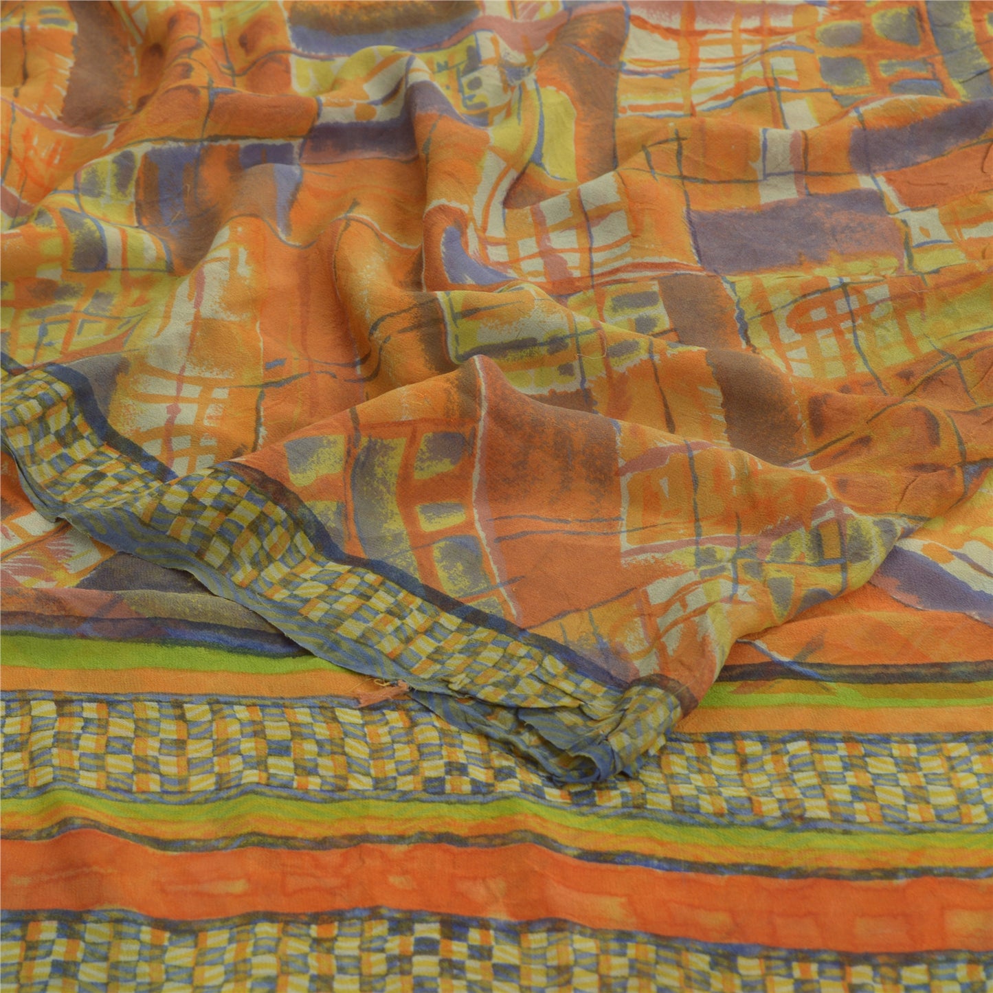 Sanskriti Vintage Sari 100% Pure Georgette Silk Indian Multicolorf Printed Sarees 5 Yd Fabric For Upcycled Sarongs, Scarves, or Stoles