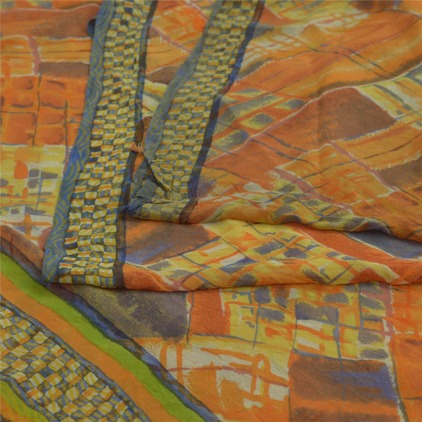 Sanskriti Vintage Sari 100% Pure Georgette Silk Indian Multicolorf Printed Sarees 5 Yd Fabric For Upcycled Sarongs, Scarves, or Stoles