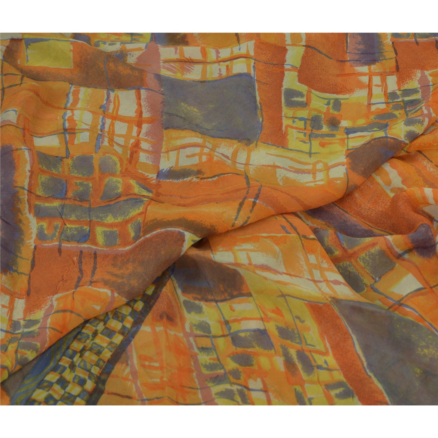 Sanskriti Vintage Sari 100% Pure Georgette Silk Indian Multicolorf Printed Sarees 5 Yd Fabric For Upcycled Sarongs, Scarves, or Stoles
