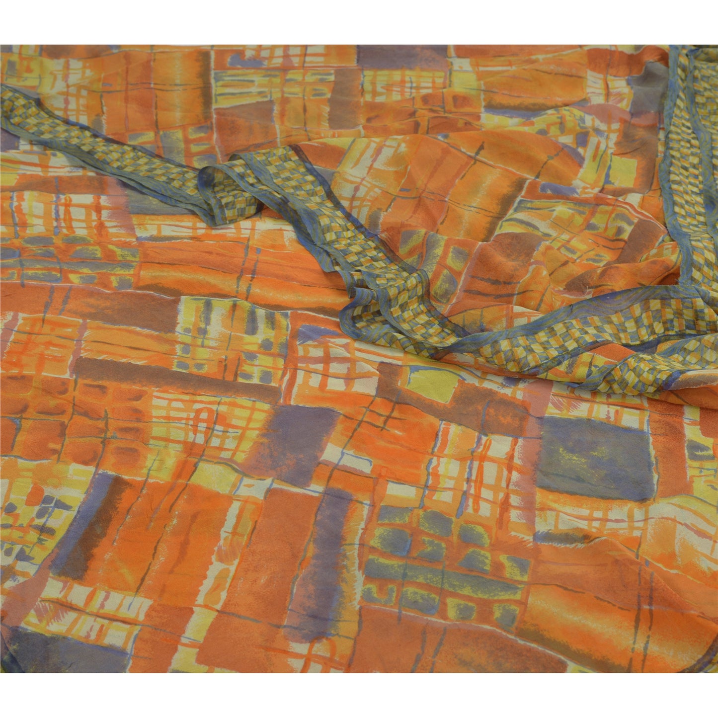 Sanskriti Vintage Sari 100% Pure Georgette Silk Indian Multicolorf Printed Sarees 5 Yd Fabric For Upcycled Sarongs, Scarves, or Stoles