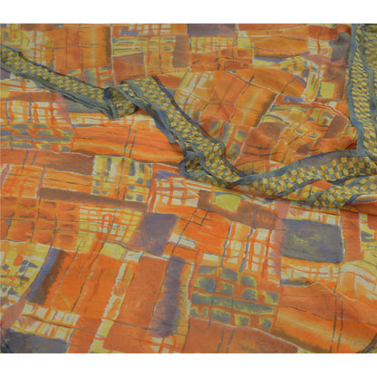 Sanskriti Vintage Sari 100% Pure Georgette Silk Indian Multicolorf Printed Sarees 5 Yd Fabric For Upcycled Sarongs, Scarves, or Stoles
