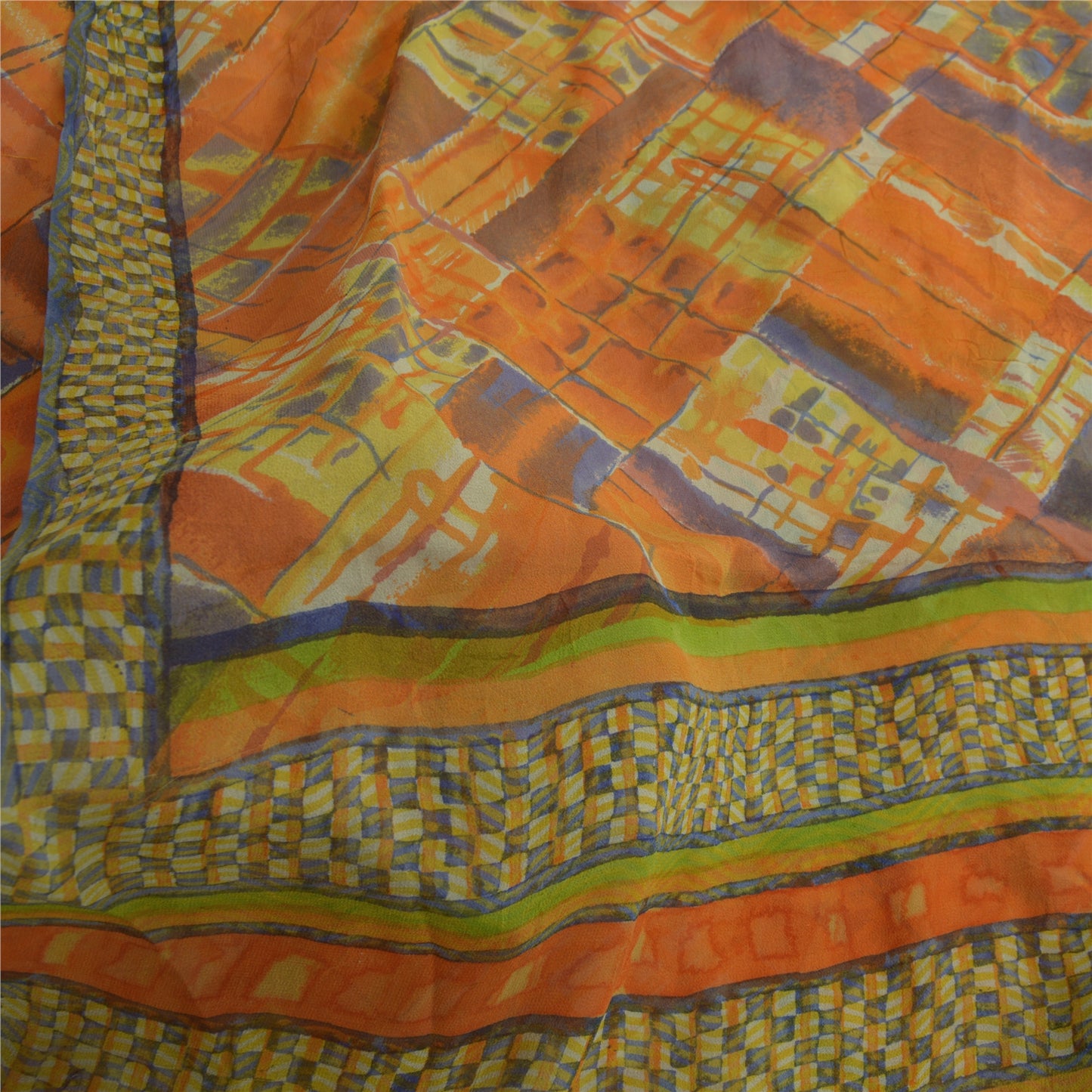 Sanskriti Vintage Sari 100% Pure Georgette Silk Indian Multicolorf Printed Sarees 5 Yd Fabric For Upcycled Sarongs, Scarves, or Stoles