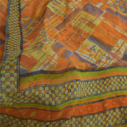 Sanskriti Vintage Sari 100% Pure Georgette Silk Indian Multicolorf Printed Sarees 5 Yd Fabric For Upcycled Sarongs, Scarves, or Stoles