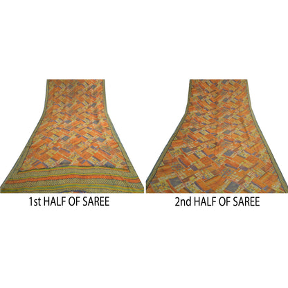 Sanskriti Vintage Sari 100% Pure Georgette Silk Indian Multicolorf Printed Sarees 5 Yd Fabric For Upcycled Sarongs, Scarves, or Stoles