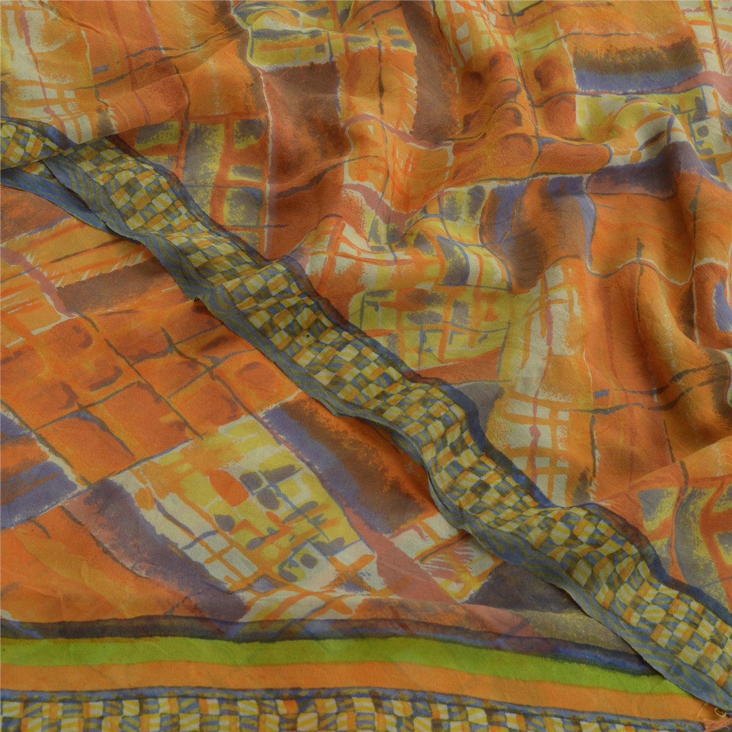 Sanskriti Vintage Sari 100% Pure Georgette Silk Indian Multicolorf Printed Sarees 5 Yd Fabric For Upcycled Sarongs, Scarves, or Stoles