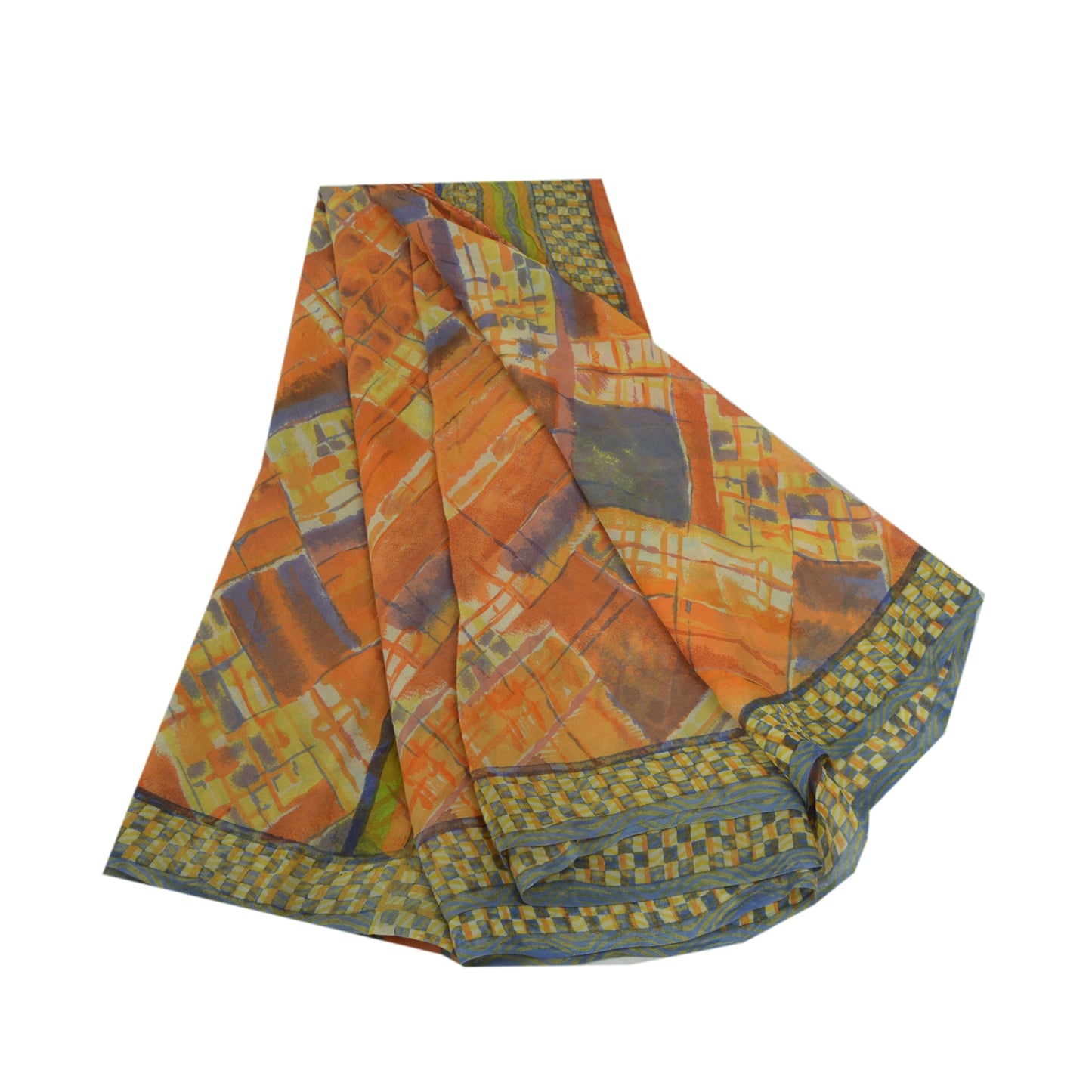Sanskriti Vintage Sari 100% Pure Georgette Silk Indian Multicolorf Printed Sarees 5 Yd Fabric For Upcycled Sarongs, Scarves, or Stoles