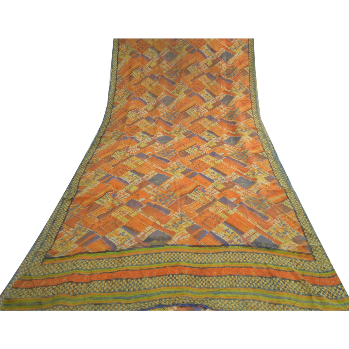 Sanskriti Vintage Sari 100% Pure Georgette Silk Indian Multicolorf Printed Sarees 5 Yd Fabric For Upcycled Sarongs, Scarves, or Stoles