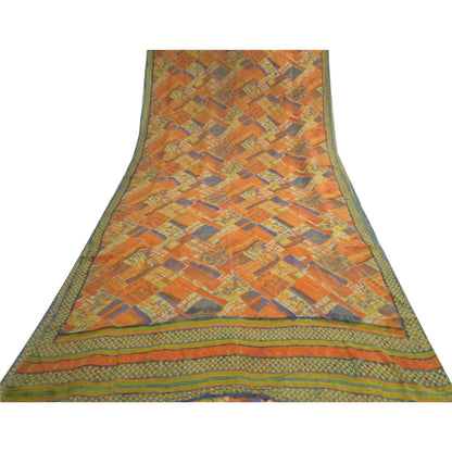Sanskriti Vintage Sari 100% Pure Georgette Silk Indian Multicolorf Printed Sarees 5 Yd Fabric For Upcycled Sarongs, Scarves, or Stoles