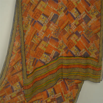 Sanskriti Vintage Sari 100% Pure Georgette Silk Indian Multicolorf Printed Sarees 5 Yd Fabric For Upcycled Sarongs, Scarves, or Stoles