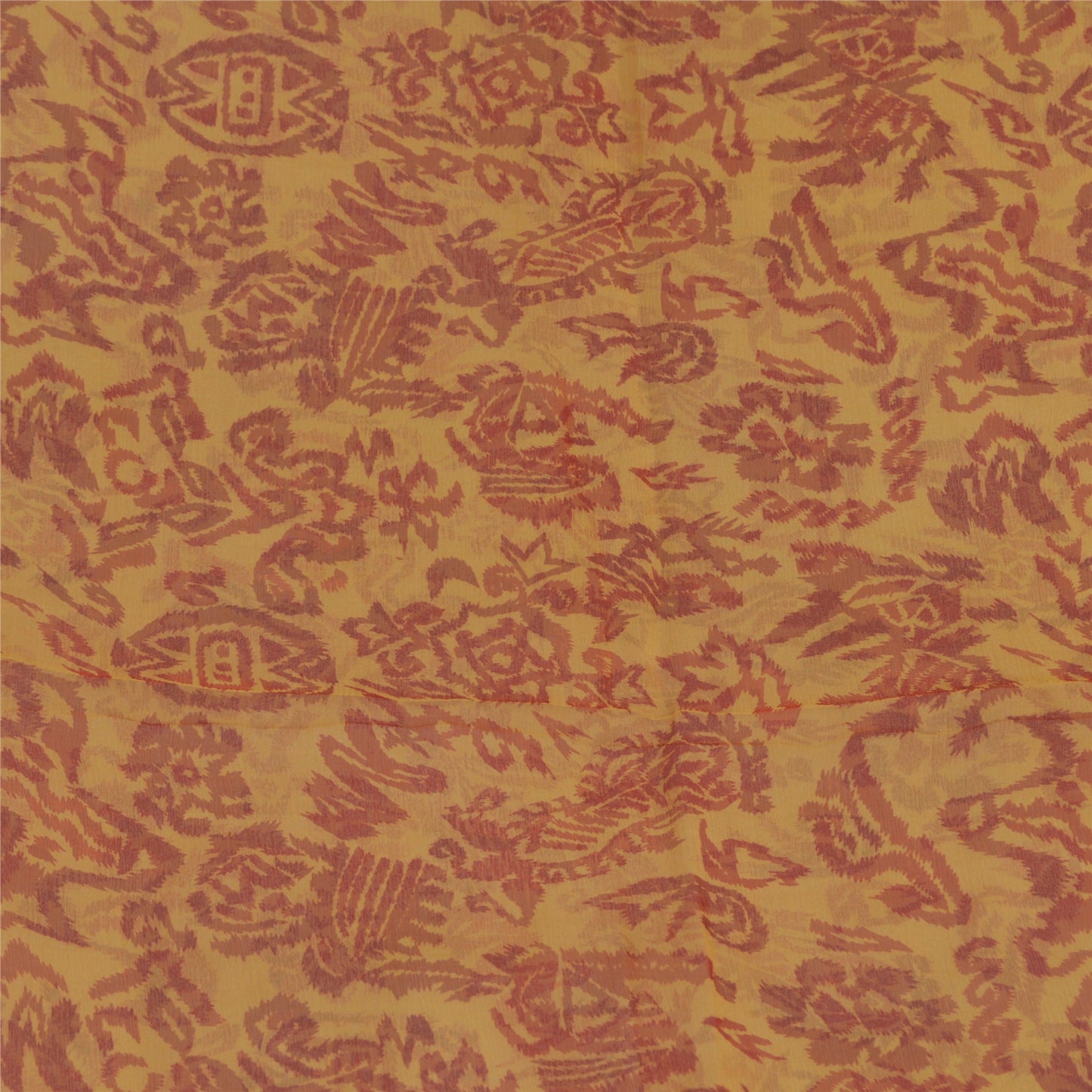 Sanskriti Vintage Yellow Saree 100% Pure Chiffon Silk Paisley Printed Sari 5.5+Yd Craft Fabric Uses-Table linen, Cushions, Curtains,