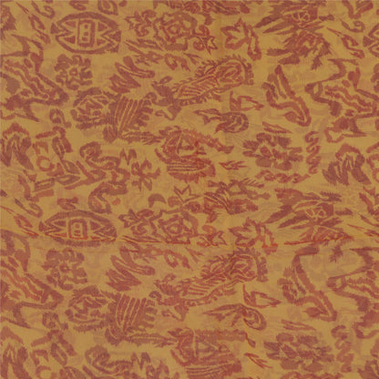 Sanskriti Vintage Yellow Saree 100% Pure Chiffon Silk Paisley Printed Sari 5.5+Yd Craft Fabric Uses-Table linen, Cushions, Curtains,