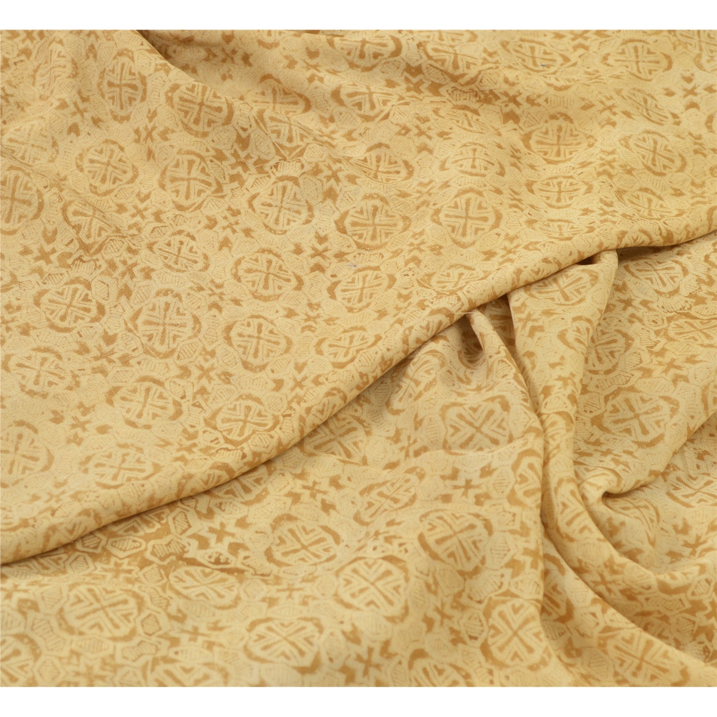 Sanskriti Vintage Cream Sarees 100% Pure Georgette Silk Printed Sari 5 Yd Sustainable Fabric