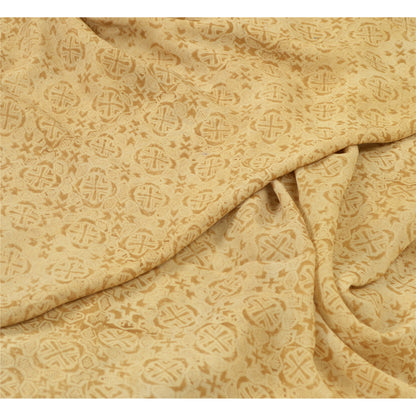 Sanskriti Vintage Cream Sarees 100% Pure Georgette Silk Printed Sari 5 Yd Sustainable Fabric