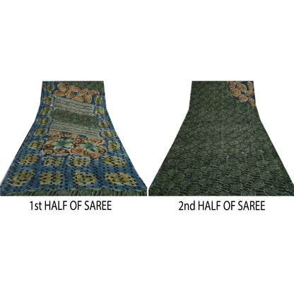 Sanskriti Vintage Green Sarees Pure Georgette Silk iPrinted Sari Craft Fabric