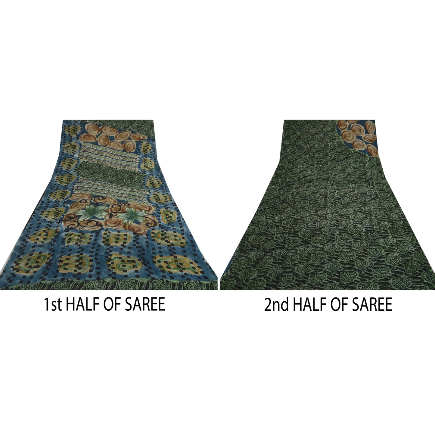 Sanskriti Vintage Green Sarees Pure Georgette Silk iPrinted Sari Craft Fabric