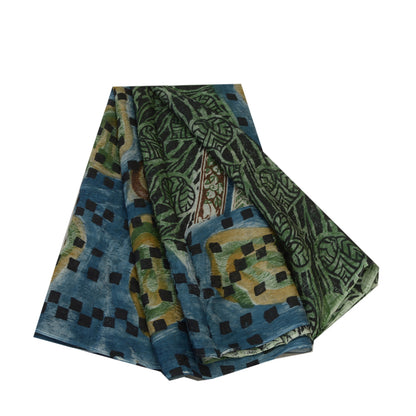 Sanskriti Vintage Green Sarees Pure Georgette Silk iPrinted Sari Craft Fabric