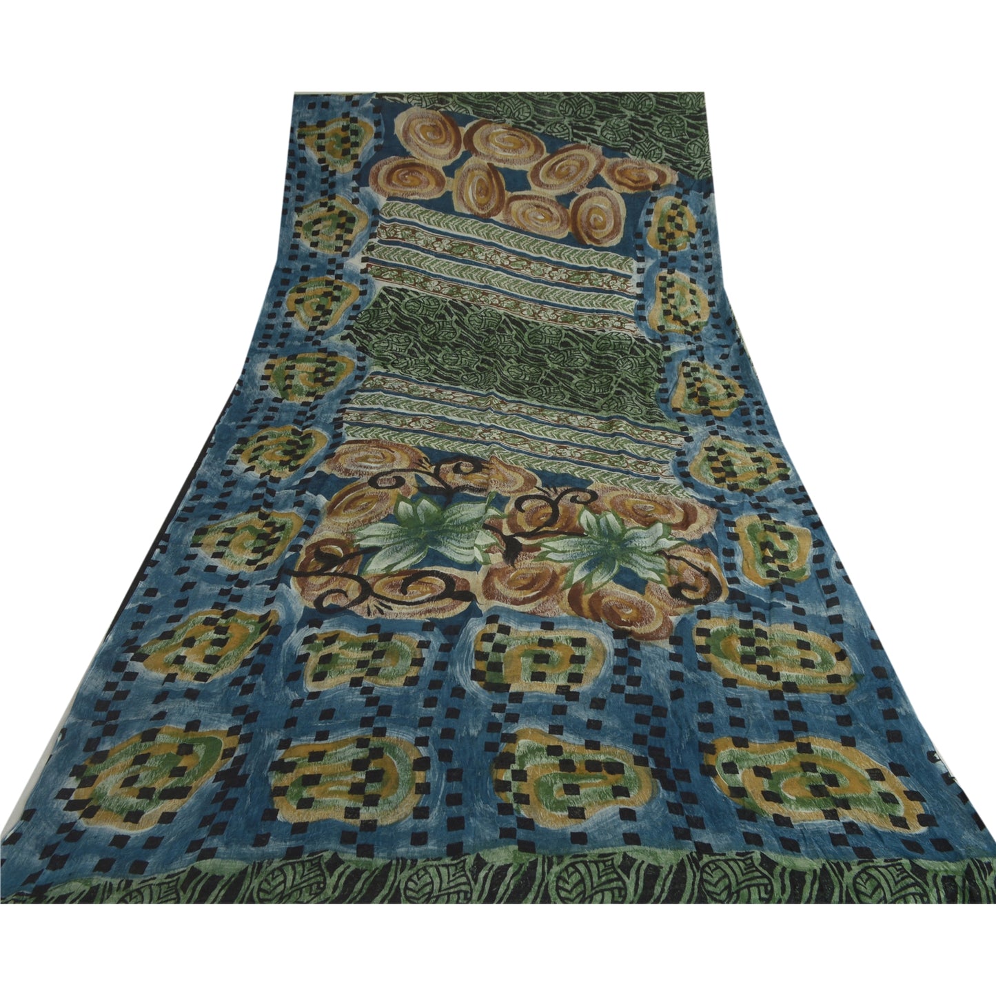 Sanskriti Vintage Green Sarees Pure Georgette Silk iPrinted Sari Craft Fabric
