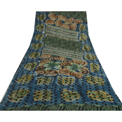 Sanskriti Vintage Green Sarees Pure Georgette Silk iPrinted Sari Craft Fabric