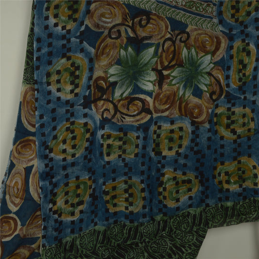 Sanskriti Vintage Green Sarees Pure Georgette Silk iPrinted Sari Craft Fabric