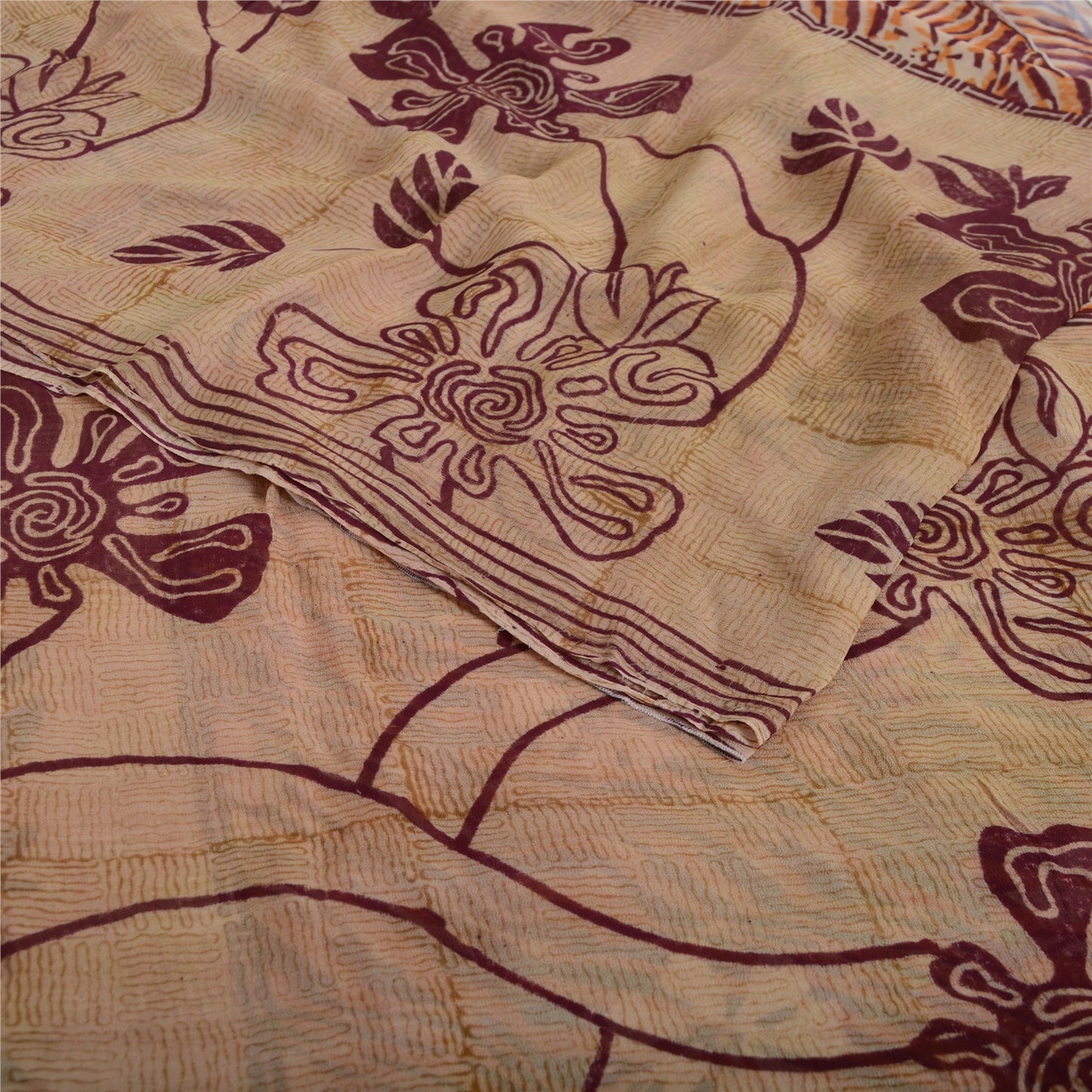 Sanskriti Vintage 100% Pure Georgette Brown/Orange Saree Floral Print Sari 5Yd Craft Fabric Bohemian Fabric For Dressmaking,Craft Supplie
