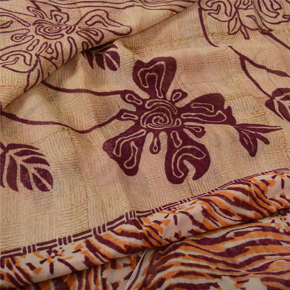 Sanskriti Vintage 100% Pure Georgette Brown/Orange Saree Floral Print Sari 5Yd Craft Fabric Bohemian Fabric For Dressmaking,Craft Supplie