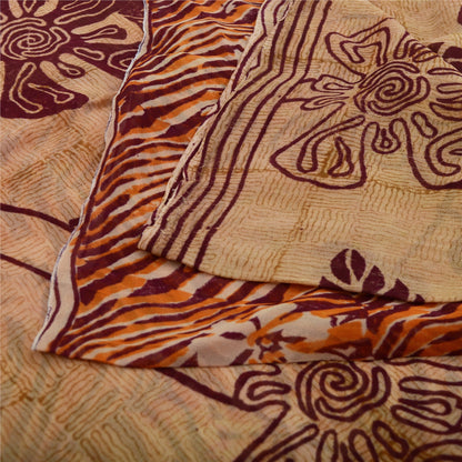 Sanskriti Vintage 100% Pure Georgette Brown/Orange Saree Floral Print Sari 5Yd Craft Fabric Bohemian Fabric For Dressmaking,Craft Supplie