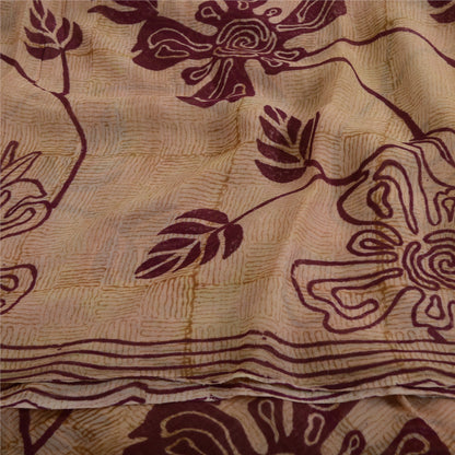 Sanskriti Vintage 100% Pure Georgette Brown/Orange Saree Floral Print Sari 5Yd Craft Fabric Bohemian Fabric For Dressmaking,Craft Supplie