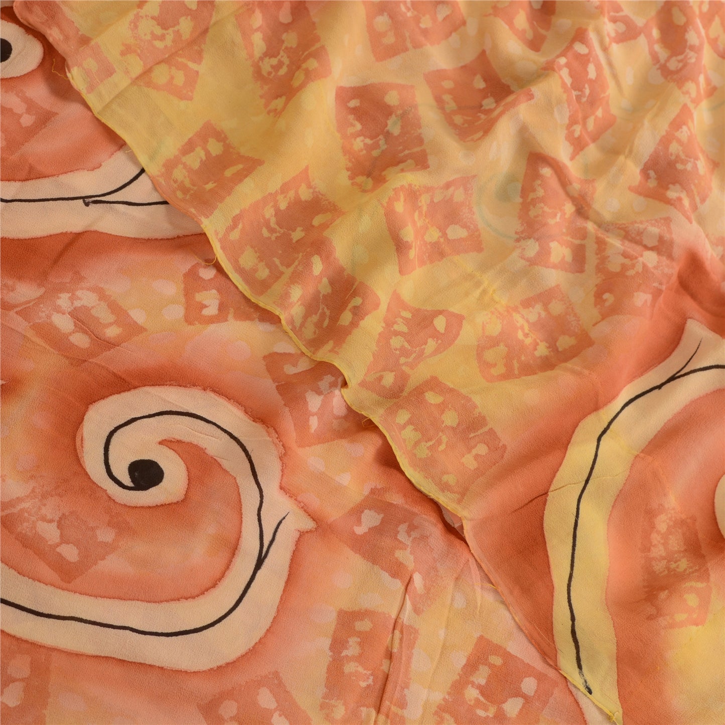 Sanskriti Vintage Peach Sarees Pure Georgette Silk Printed Sari 5yd Craft Fabric