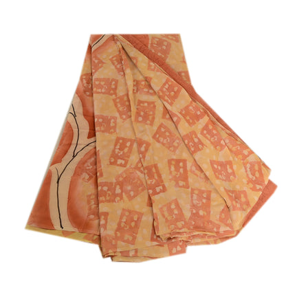 Sanskriti Vintage Peach Sarees Pure Georgette Silk Printed Sari 5yd Craft Fabric