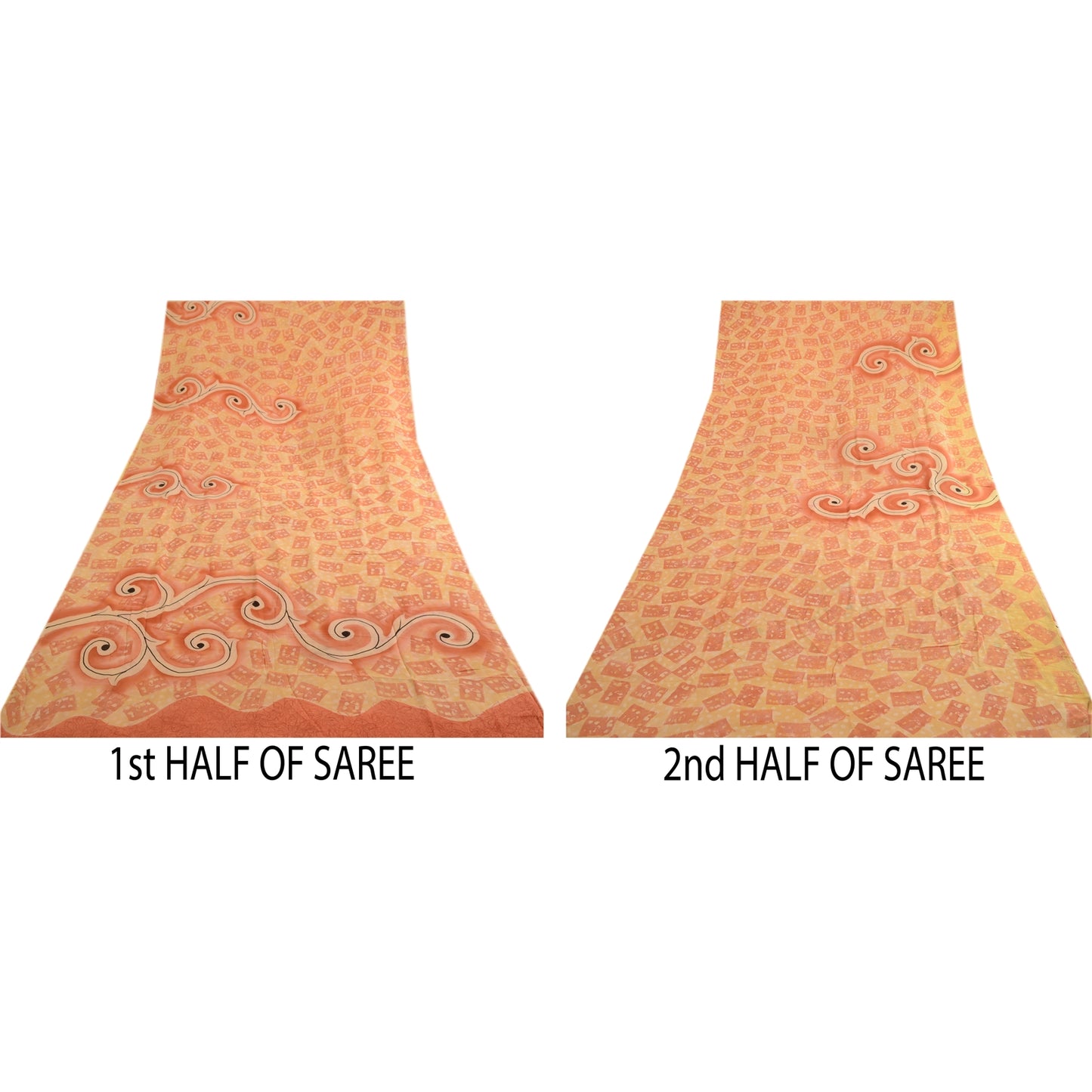 Sanskriti Vintage Peach Sarees Pure Georgette Silk Printed Sari 5yd Craft Fabric