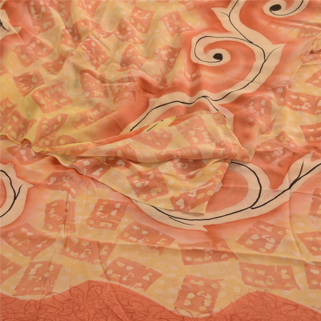 Sanskriti Vintage Peach Sarees Pure Georgette Silk Printed Sari 5yd Craft Fabric